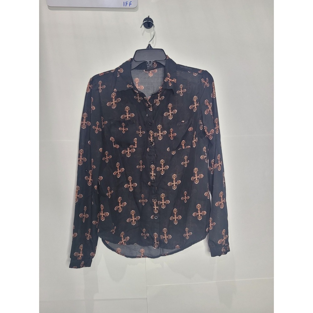 Womens Rue 21 long sleeve button up shirt, copper cross design, size Small